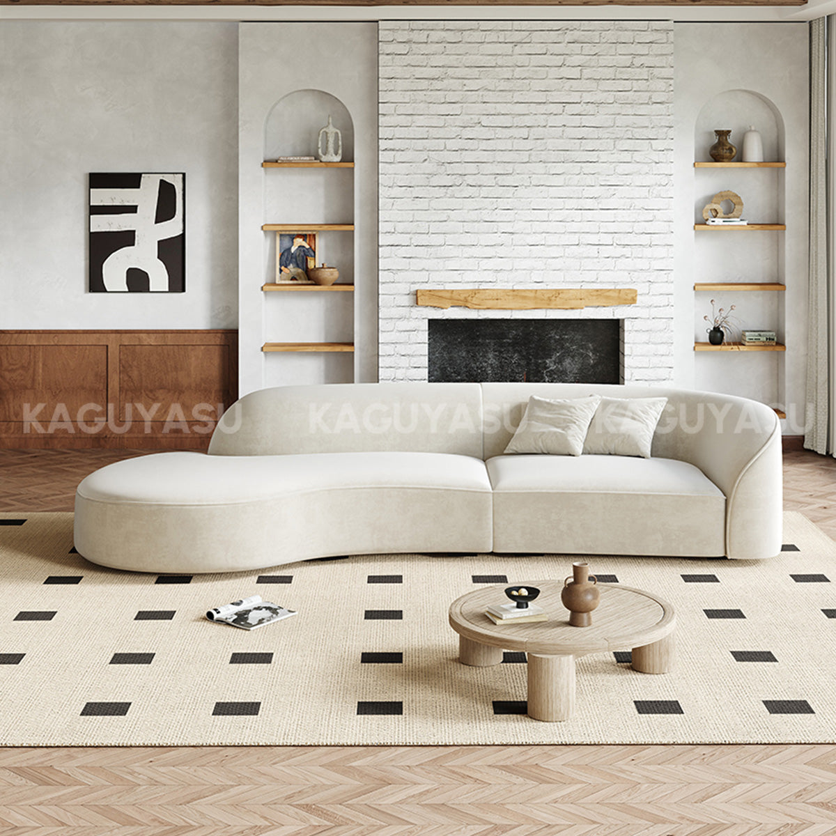 Modern Sofa 94-134 in Wide with Curved & Solid Wood for Living Room
