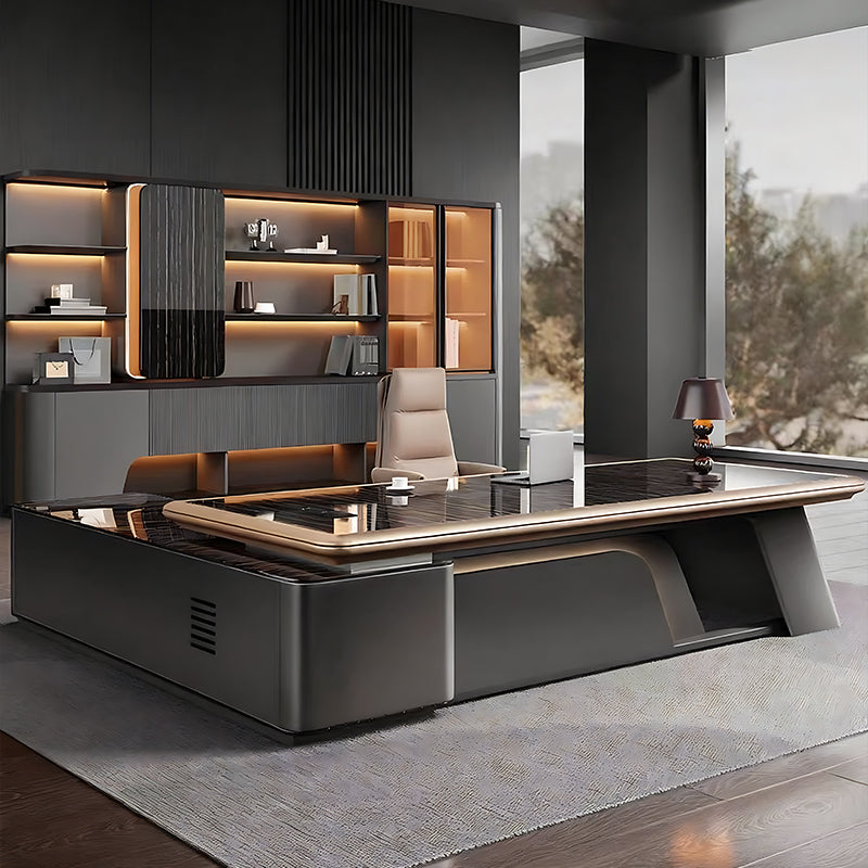 Modern Office Furniture Warm-Toned Executive Desk Boss Table with Side Cabinet L-Shape Corner Desk LBZ-1094