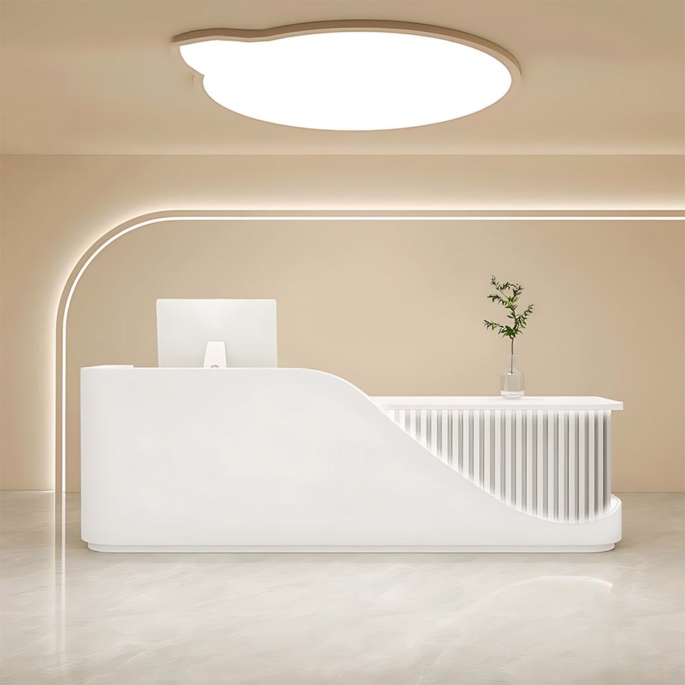 Modern Curved Reception Desk with Stone-Look Front Panel