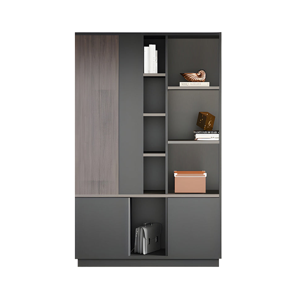 Storage Cabinet, Dark Wood-Toned Without LED Strip, Dark Wood-Toned finish, L47" x W16" x H79", for office storage space, office storage furniture