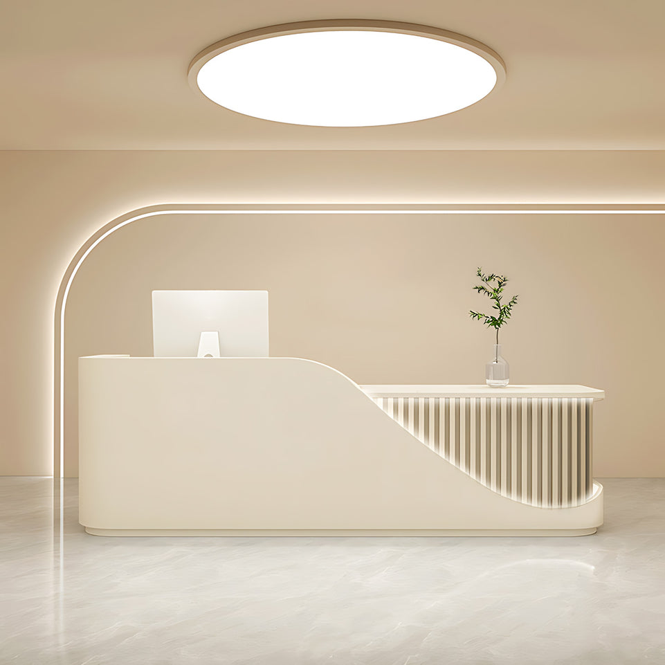 Modern Curved Reception Desk with Stone-Look Front Panel