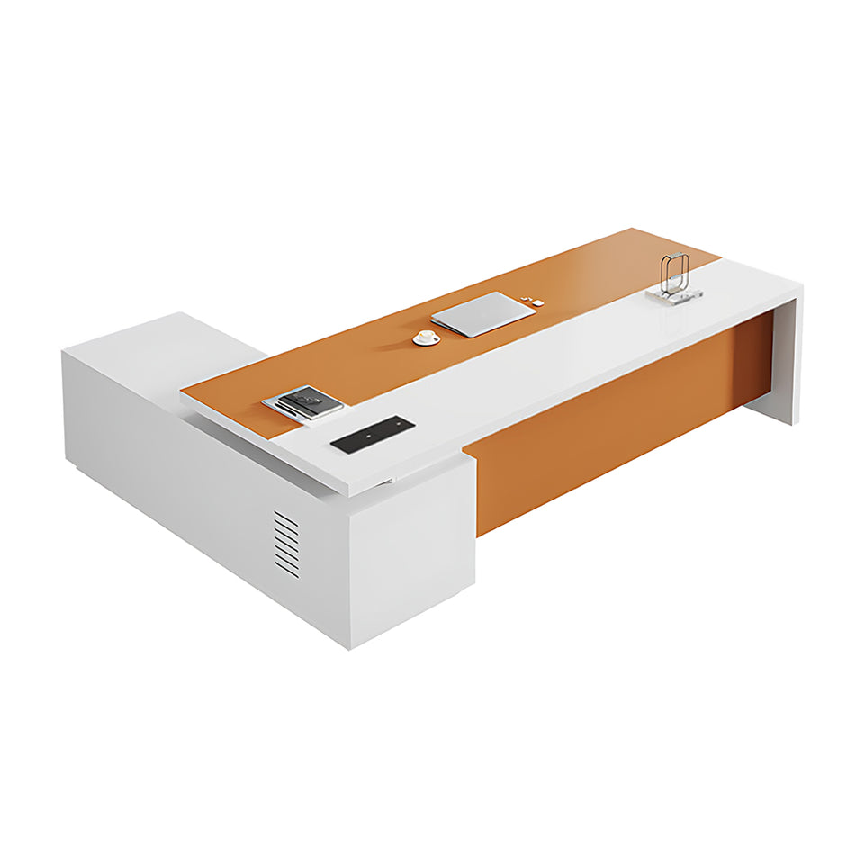Striking Orange Executive Desk With Thickened Top, Side Storage And Hidden Multimedia Outlets LBZ-2177