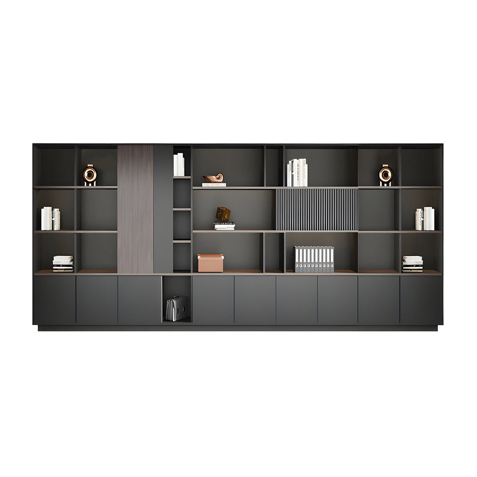 Storage Cabinet, Dark Wood-Toned Without LED Strip, Dark Wood-Toned finish, L157" x W16" x H79", for office storage space, office storage furniture