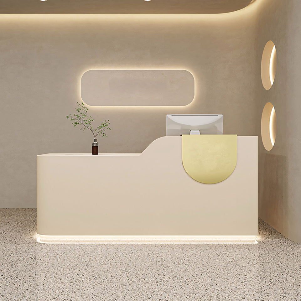 Small Reception Desk with Metal Accents, LED Lights and Storage for Pet Shops and Salons JDT-1042