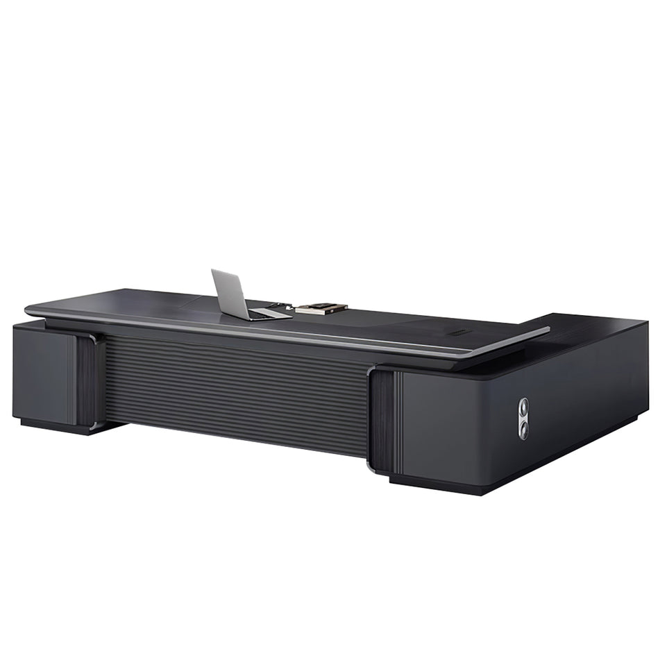 Modern Executive Desk with Curved, Cable Management & Lockable for Home Office