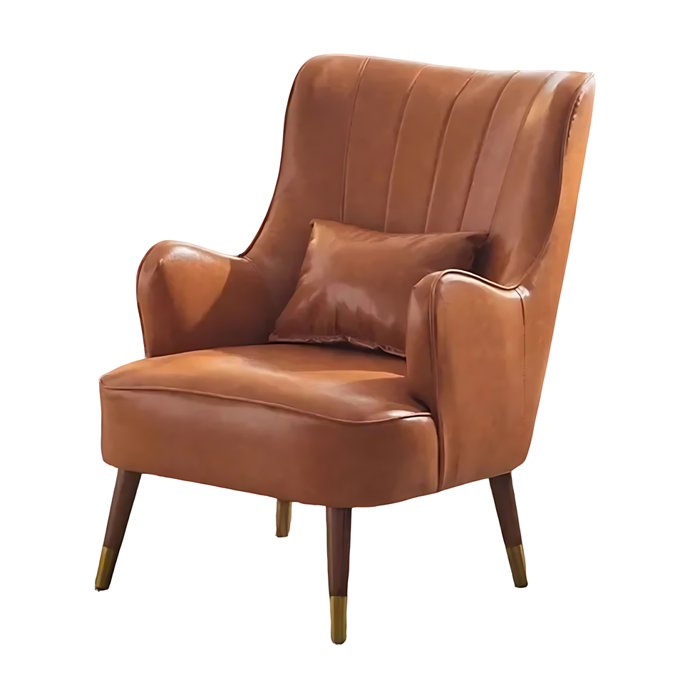 Elegant Nordic Accent Armchair–Faux Leather Texture, Linen Feel Fabric, And Solid Wood Legs JDJJ-2007