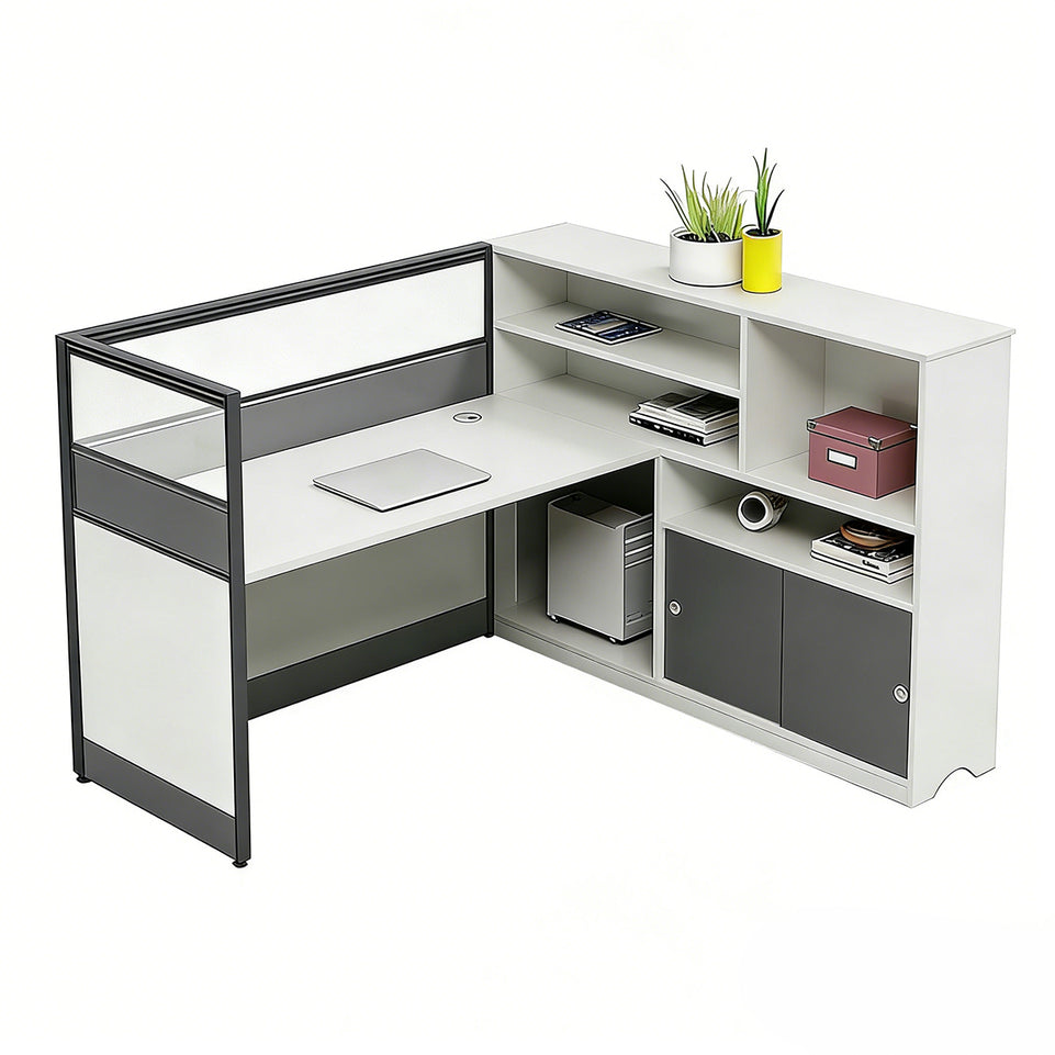 Office Workstation Desk with Privacy Panel, Cable Management & Mobile Pedestal