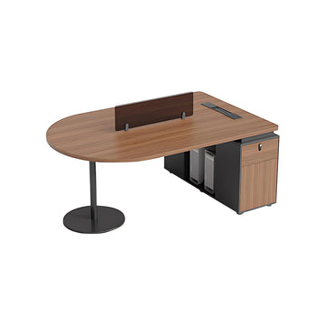 Round Office Desk with Built-In Outlets, Lockable & Solid Wood for Home Office