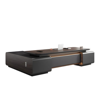 Modern Executive Desk with Wireless Charging, Curved & Cable Management for Home Office