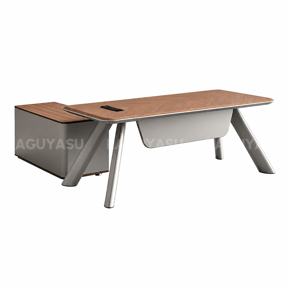 Modern L-shaped Executive Desk with Side Cabinet and Privacy Panel