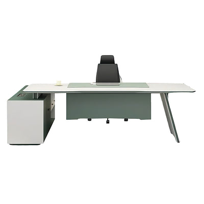 Modern Executive Office Desk Computer Boss Large Capacity Side Cabinet White Green Style LBZ-1049