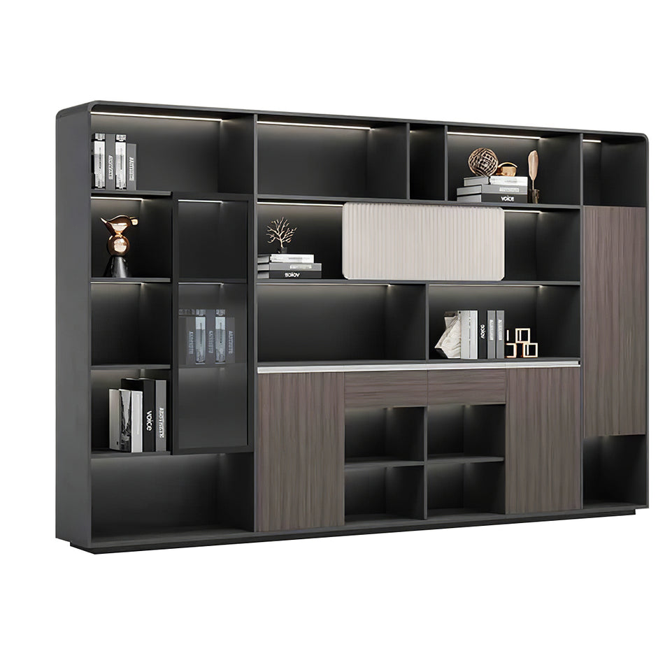 Modern Executive Desk with Cable Management, Curved & Built-In Outlets for Home Office