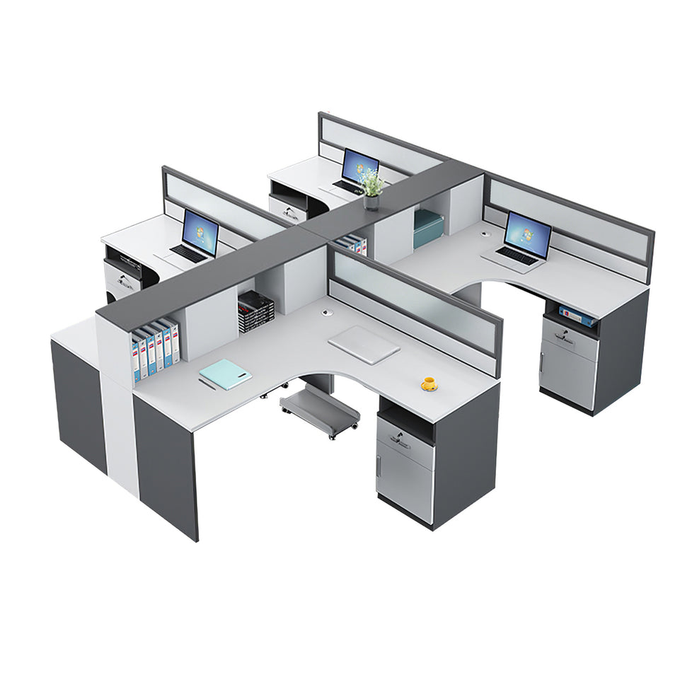 Office Workstation Desk with Privacy Panel, Cable Management & Glass Top for Home Office