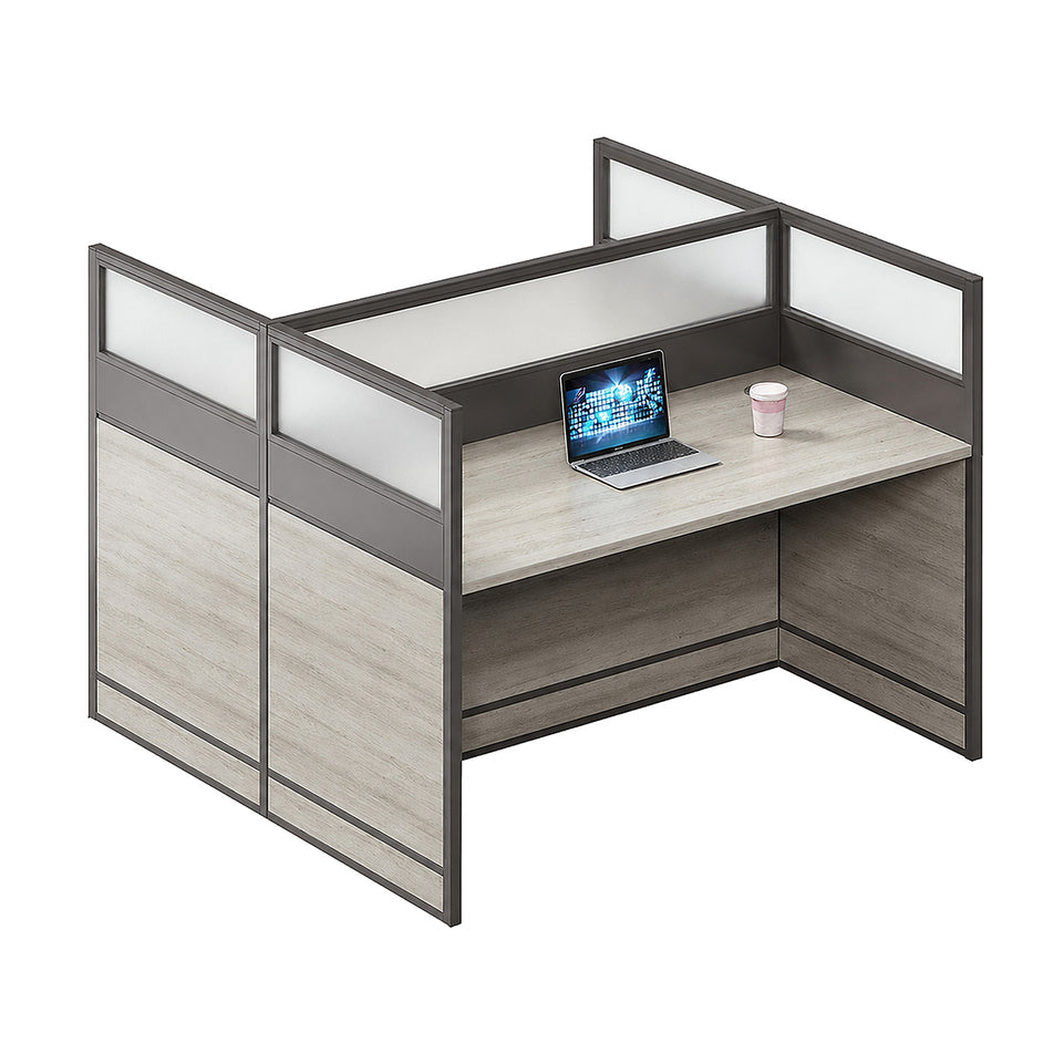 Professional Office Workstation Desk with Privacy Panels, Storage Cabinet & Organized Cable Management