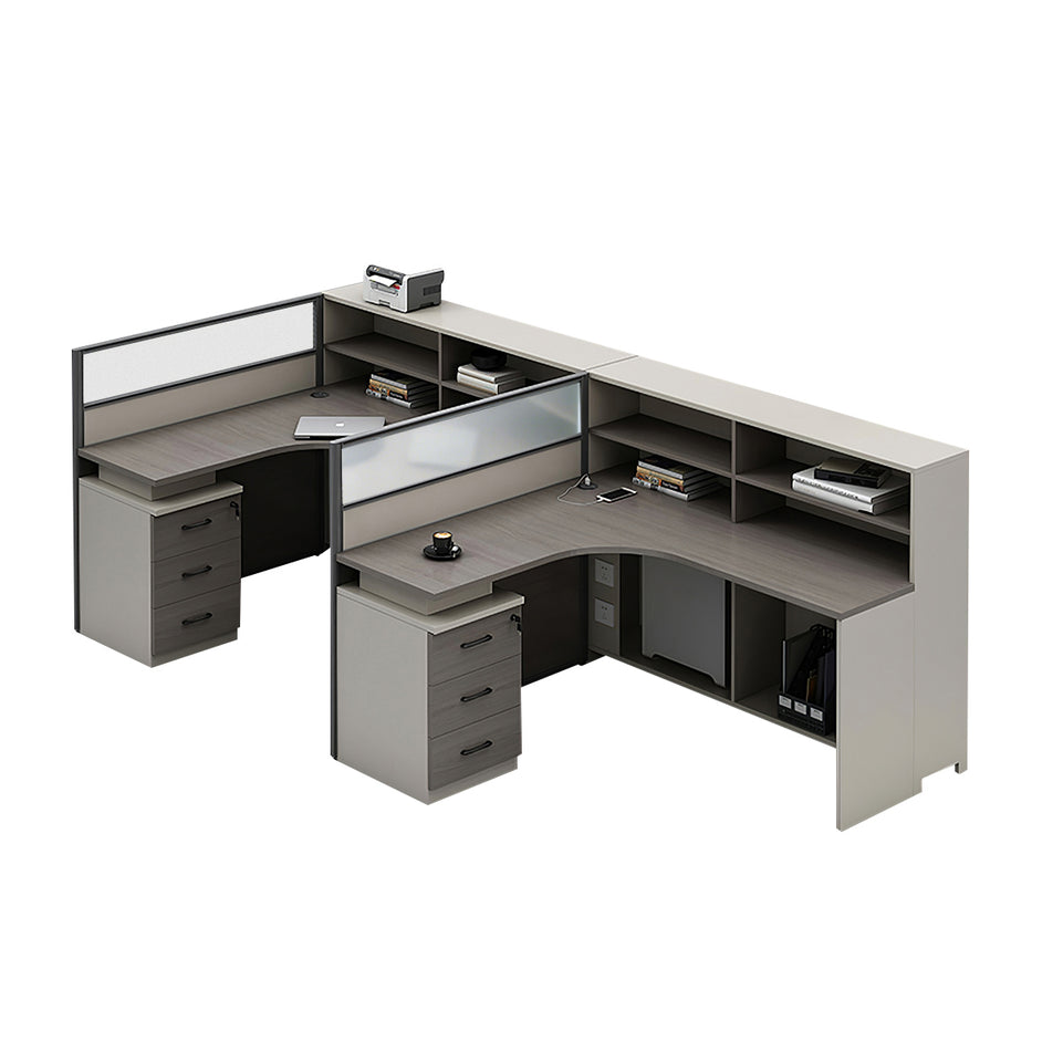 L-Shaped Office Desk with Built-In Outlets, Cable Management & Glass Top for Home Office
