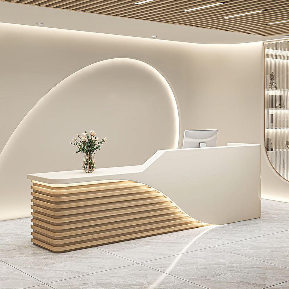 Modern Salon Reception Desk with Wood Grain Lattice Slat JDT-2144