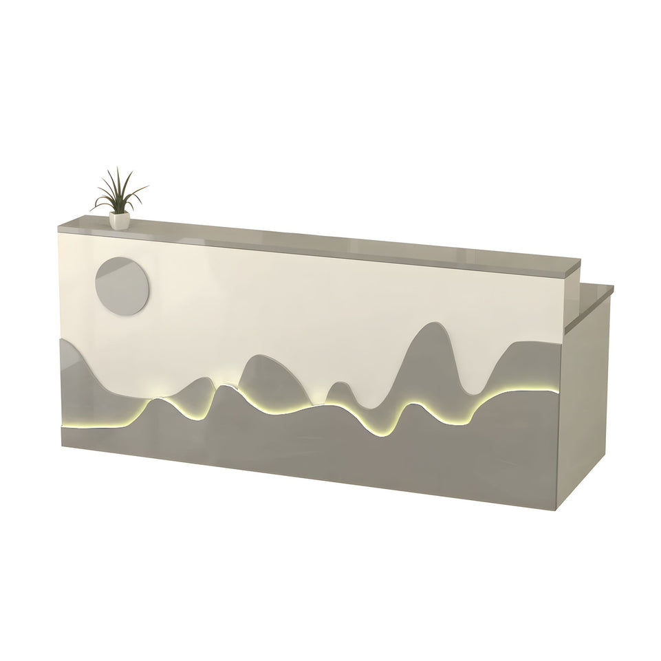 Mountain Pattern Straight Front Desk with Double-Tiered Countertop and Keyboard Tray for Offices and Lobbies JDT-10141