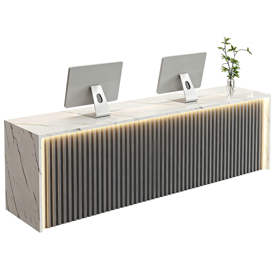 Modern Wood Slat Reception Desk with Lockable Storage and Keyboard Tray JDT-2307