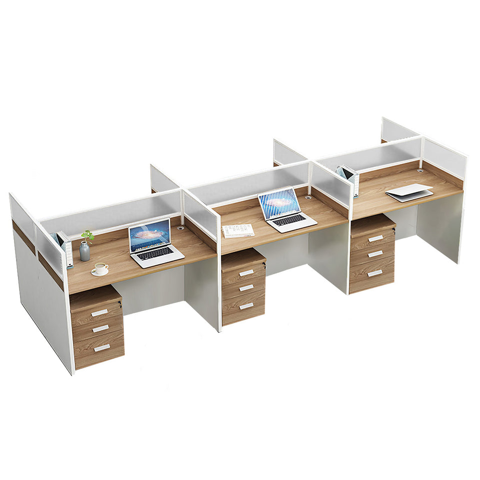 L-Shaped Office Desk with Privacy Panel, Glass Top & File Drawers for Home Office