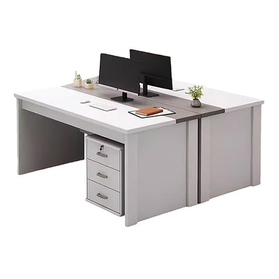 Stylish Office Computer Desk Work Gray White Desk with Side Cabinet Thickened Panel Scratch Resistant Water Resistant YGZ-1084