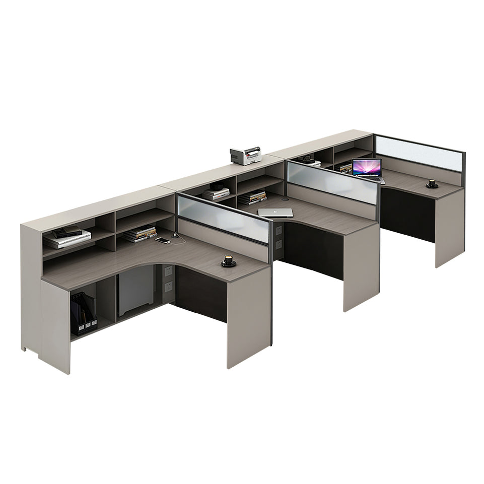 L-Shaped Office Desk with Built-In Outlets, Cable Management & Glass Top for Home Office
