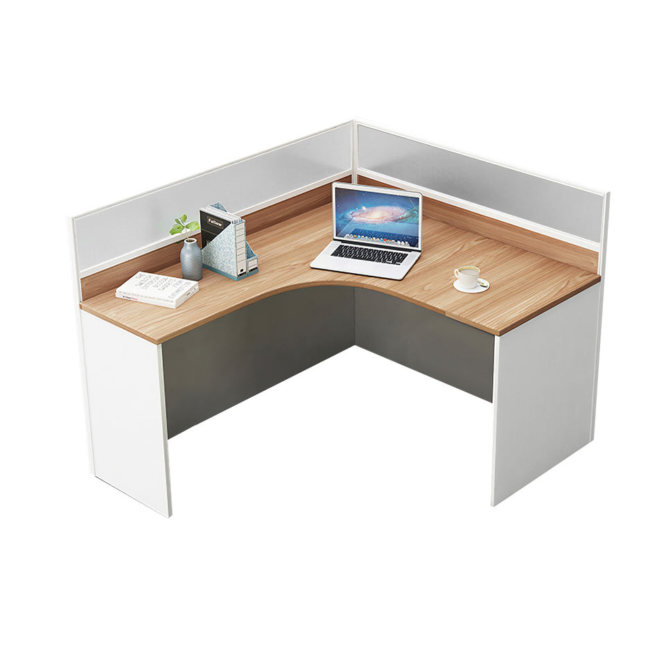 L-Shaped Office Desk with Privacy Panel, Glass Top & File Drawers for Home Office