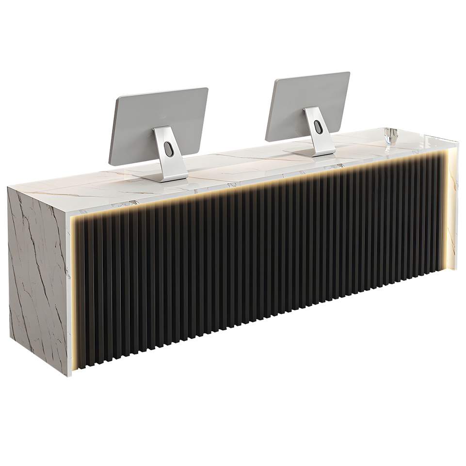 Modern Wood Slat Reception Desk with Lockable Storage and Keyboard Tray JDT-2307