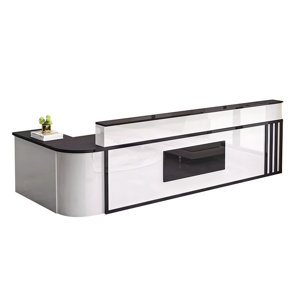 Small L-Shaped Front Desk with Lockable Drawer and Shelf for Shops JDT-1069