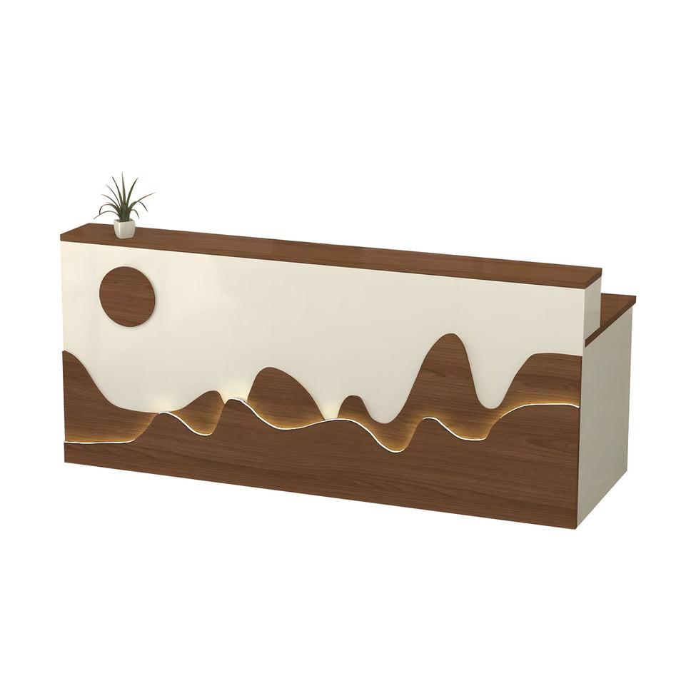 Mountain Pattern Straight Front Desk with Double-Tiered Countertop and Keyboard Tray for Offices and Lobbies JDT-10141