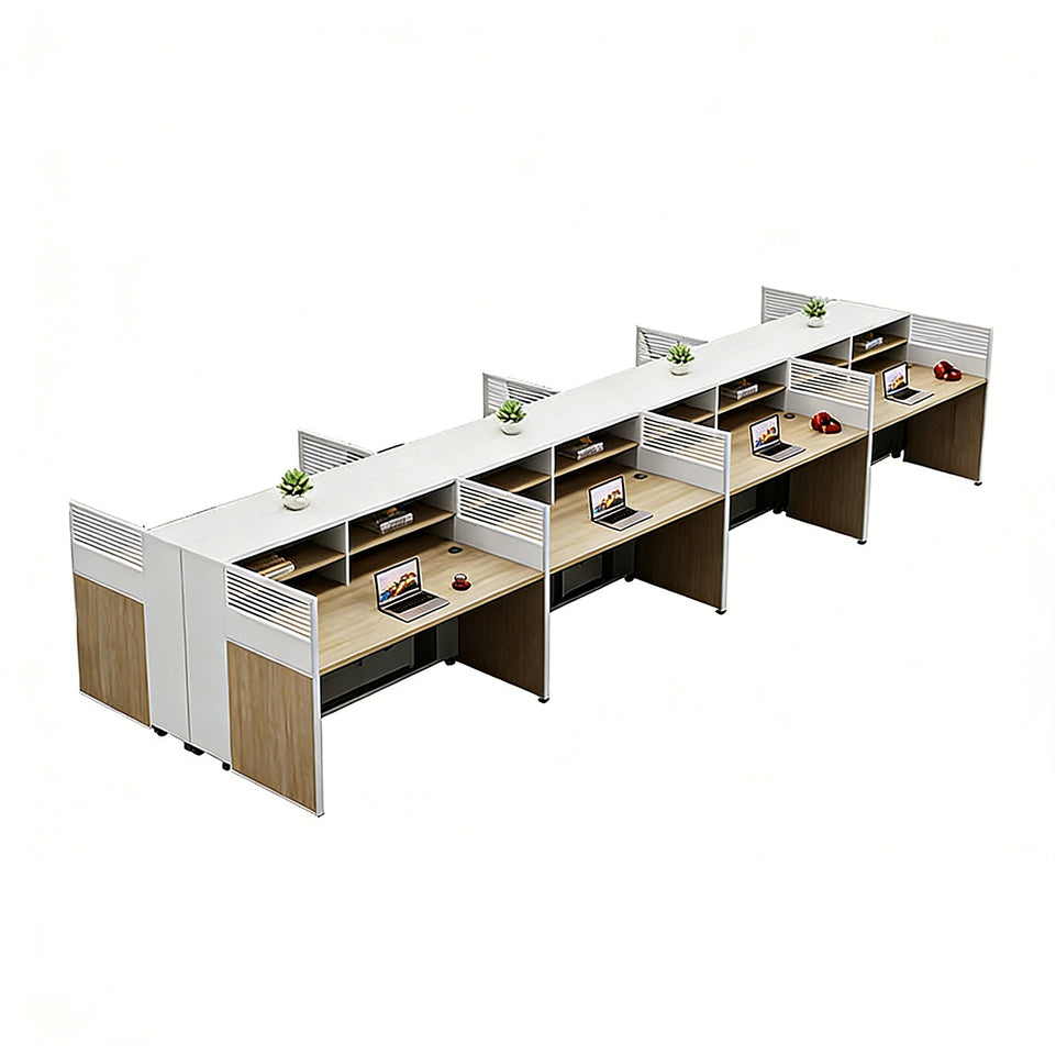 Office Workstation Desk with Lockable, Built-In Outlets & File Drawers for Home Office