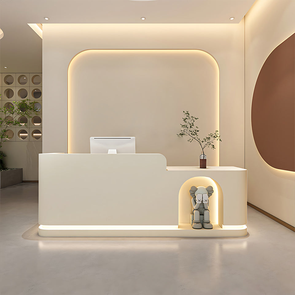 Round Arch Display Reception Desk With LED Strip And Storage Drawers For Boutiques, Salons, And Wellness Shops JDT-1029