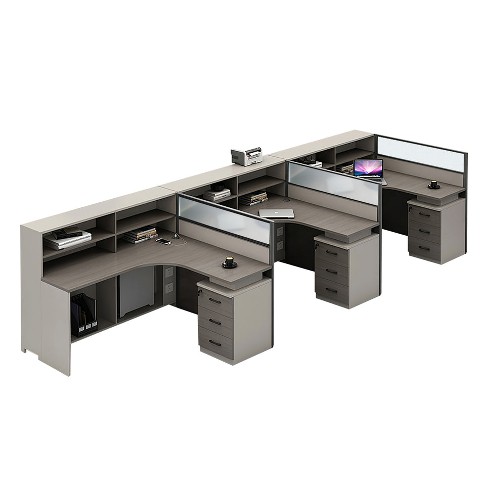 L-Shaped Office Desk with Built-In Outlets, Cable Management & Glass Top for Home Office