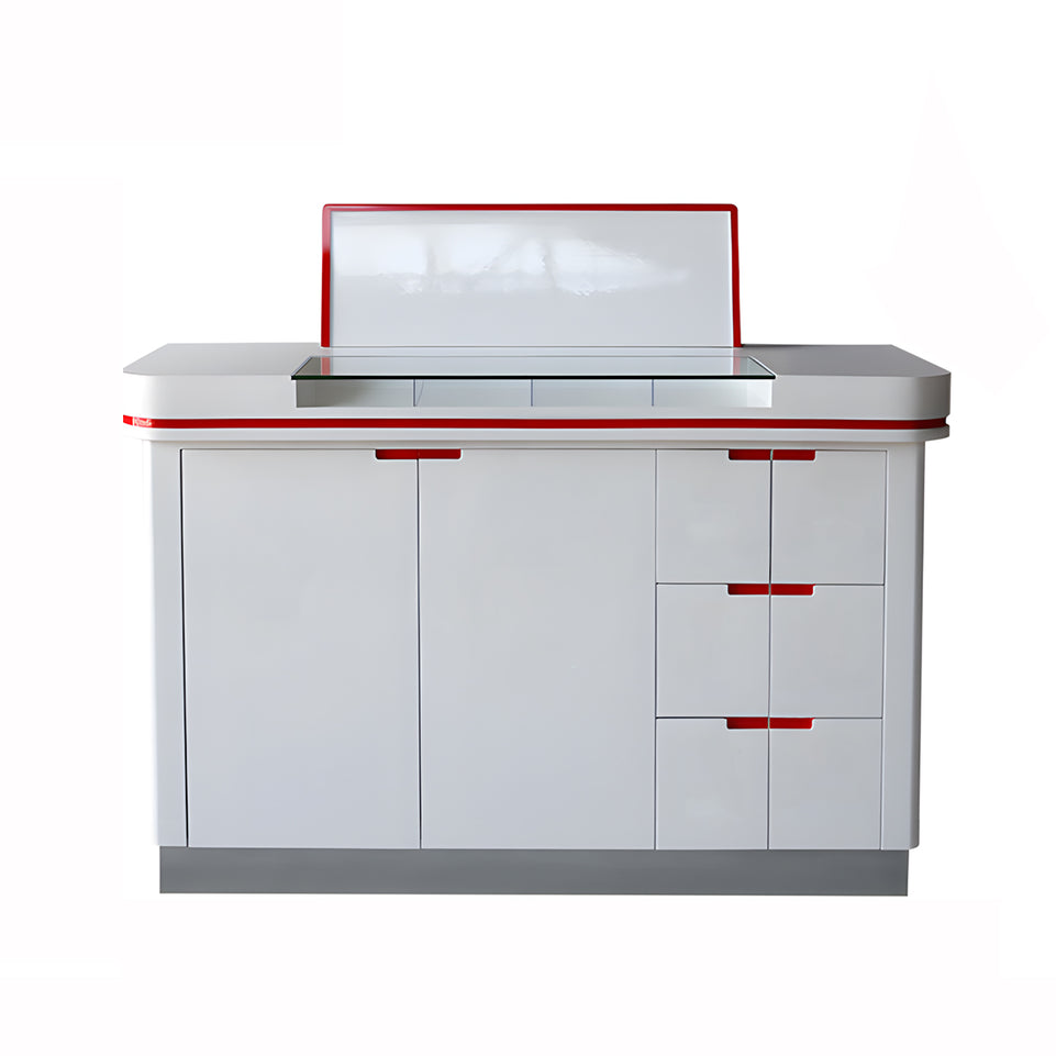 Streamlined Lacquered Volunteer Reception Desk With Dual Countertops And Ample Storage YLJJ-2023