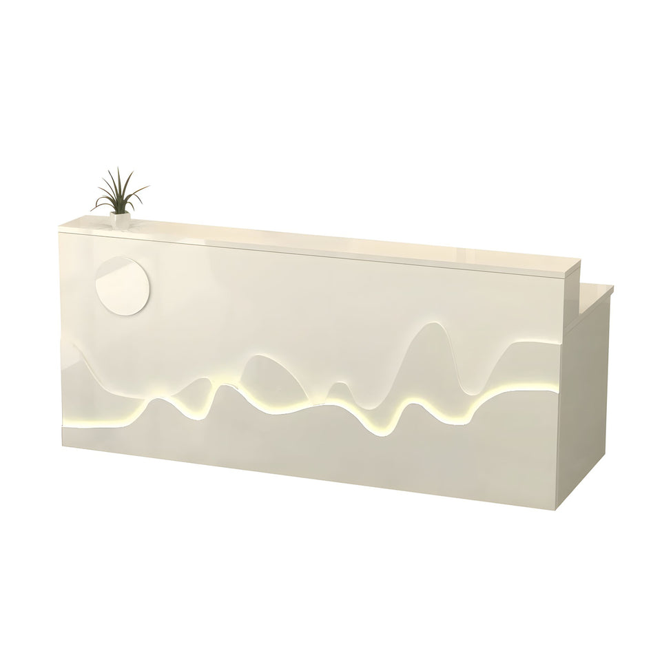 Mountain Pattern Straight Front Desk with Double-Tiered Countertop and Keyboard Tray for Offices and Lobbies JDT-10141