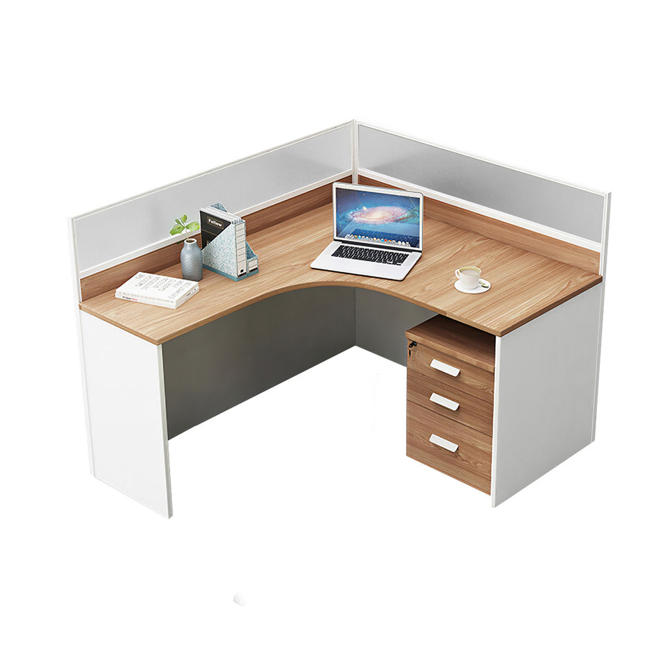 L-Shaped Office Desk with Privacy Panel, Glass Top & File Drawers for Home Office