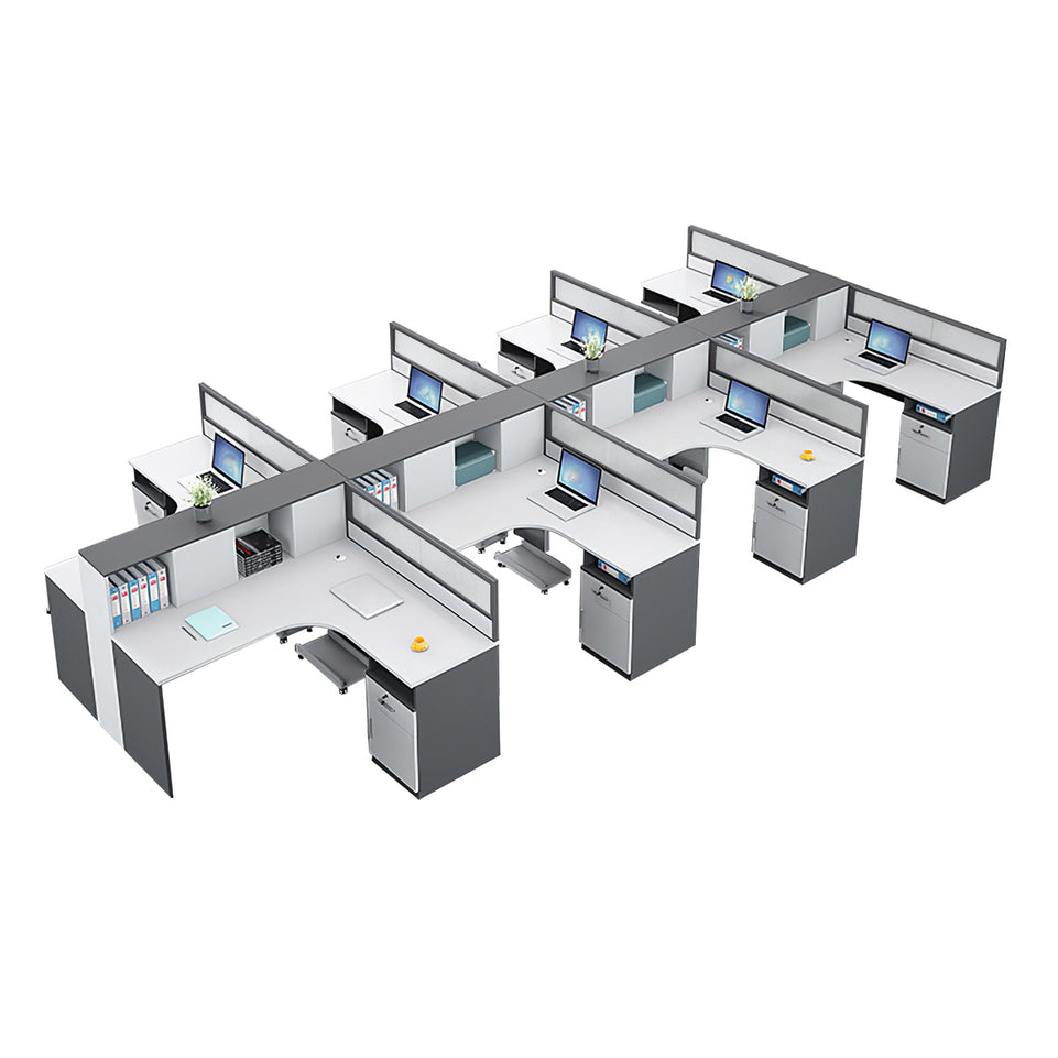 Office Workstation Desk with Privacy Panel, Cable Management & Glass Top for Home Office
