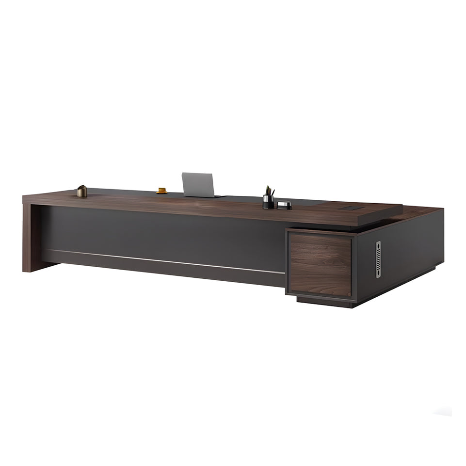Color-Blocked L-Shaped Executive Desk with Combination Lock and Cabinet for Office LBZ-1027