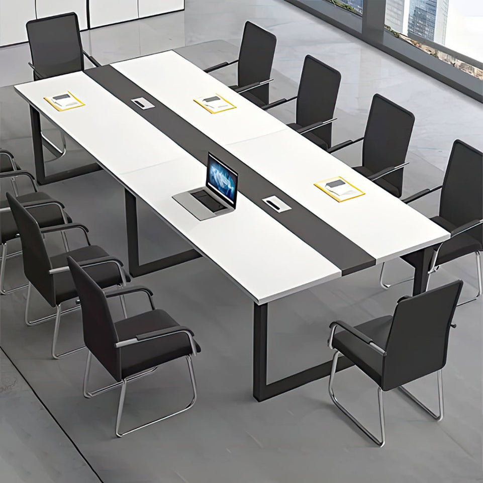 Color-Blocked Rectangular Conference Table With Hidden Cable Management For Offices, Meeting Rooms, And Workstations HYZ-1010