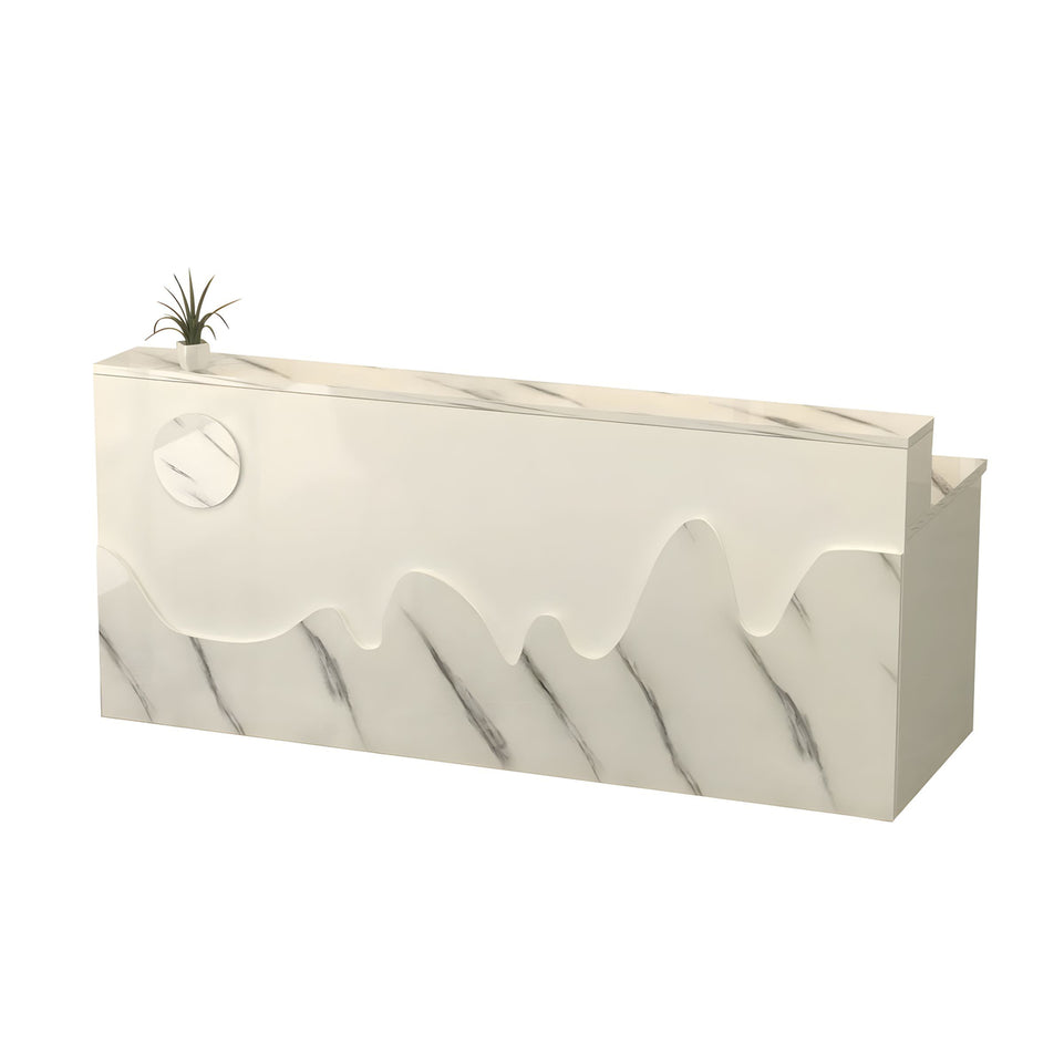 Mountain Pattern Straight Front Desk with Double-Tiered Countertop and Keyboard Tray for Offices and Lobbies JDT-10141