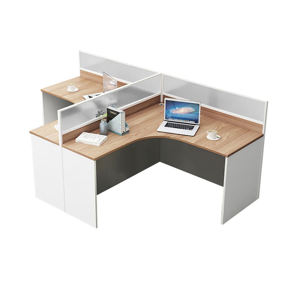 L-Shaped Office Desk with Privacy Panel, Glass Top & File Drawers for Home Office