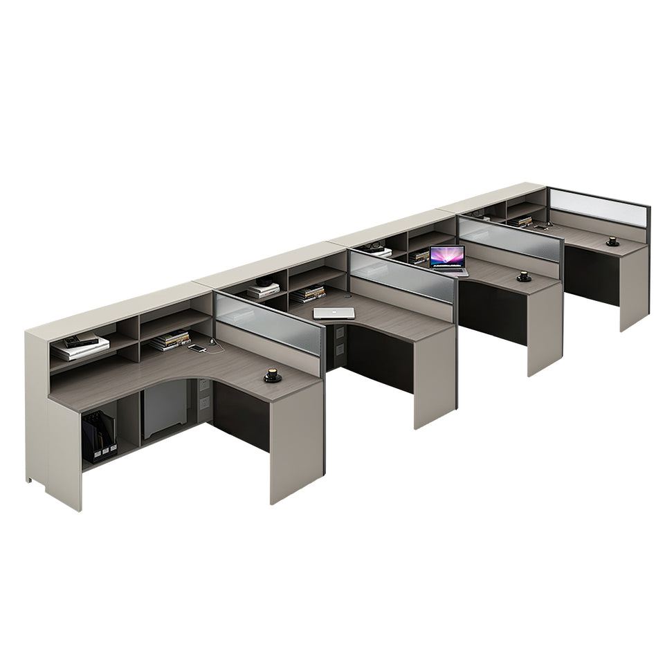 L-Shaped Office Desk with Built-In Outlets, Cable Management & Glass Top for Home Office