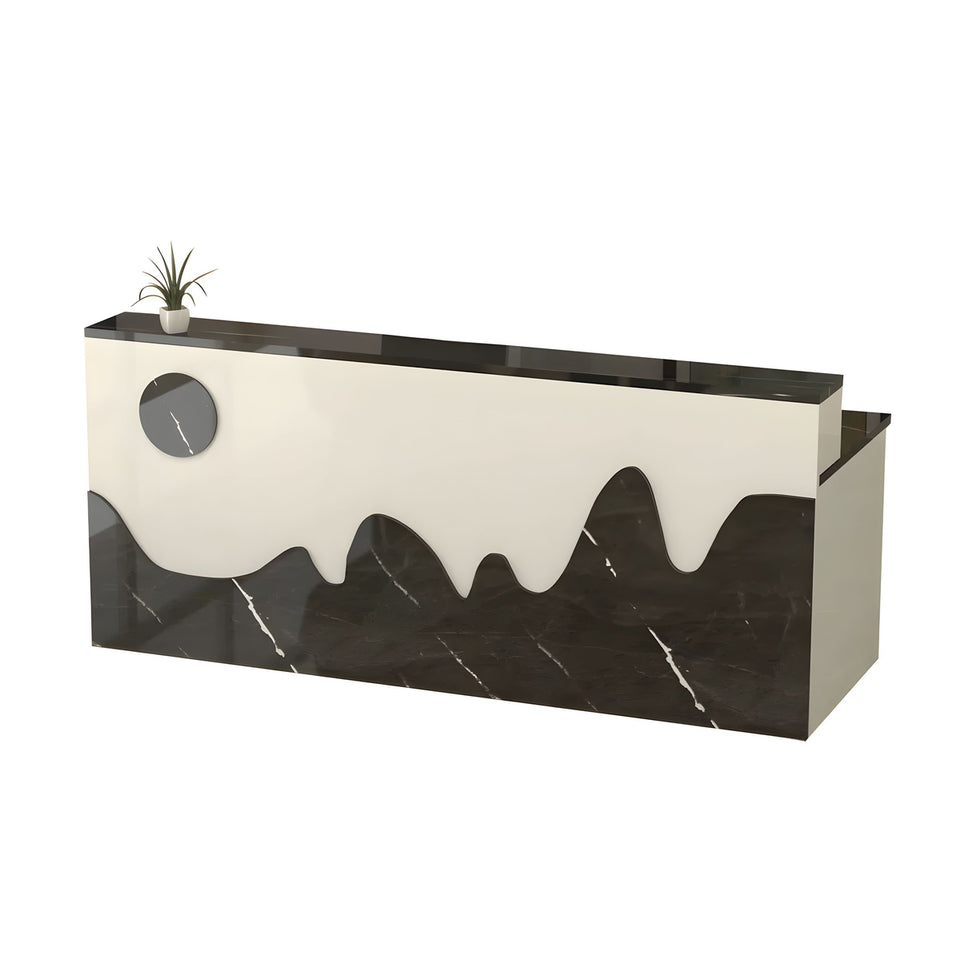 Mountain Pattern Straight Front Desk with Double-Tiered Countertop and Keyboard Tray for Offices and Lobbies JDT-10141