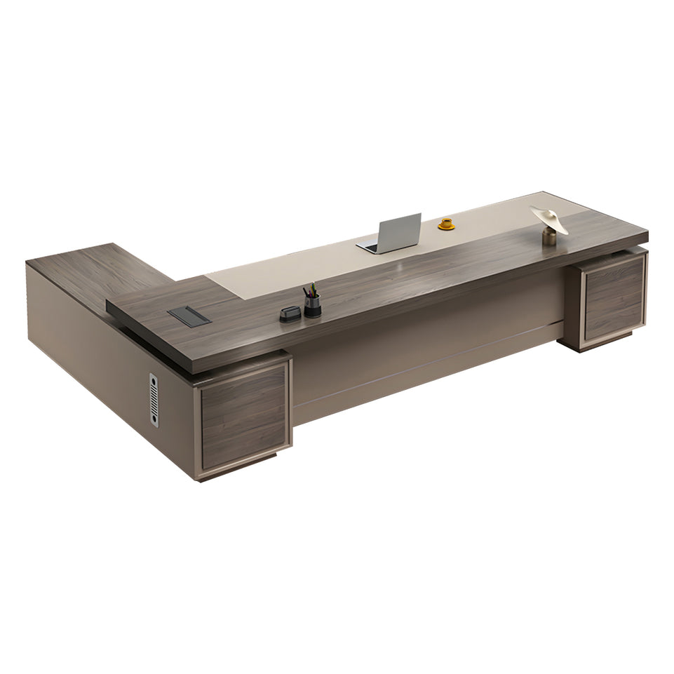 Color-Blocked L-Shaped Executive Desk with Combination Lock and Cabinet for Office LBZ-1027