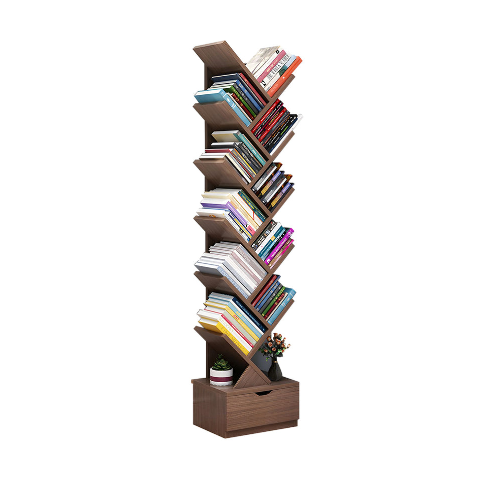 Compact Tree-Shaped Wooden Bookshelf with Vertical Storage, Wall-Aligned, Small Living Room Book Cabinet with Closed Door and Reinforced Support CWG-2181