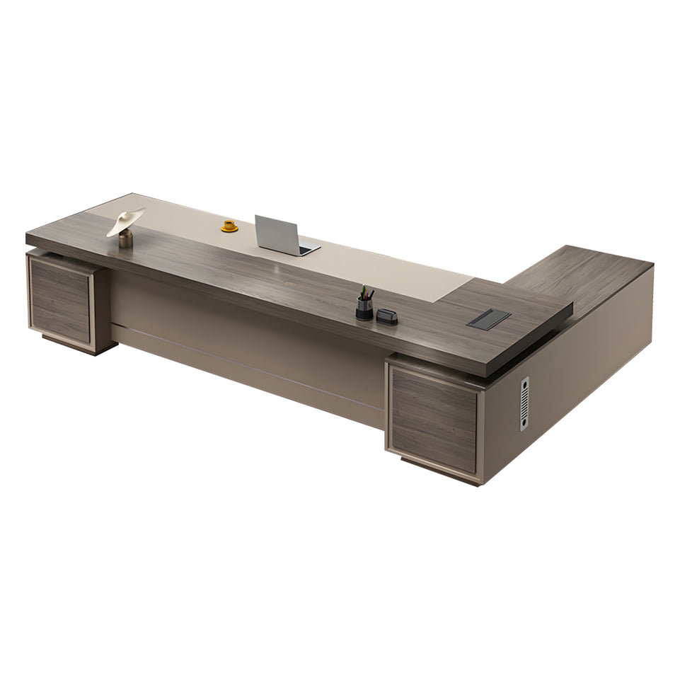 Color-Blocked L-Shaped Executive Desk with Combination Lock and Cabinet for Office LBZ-1027