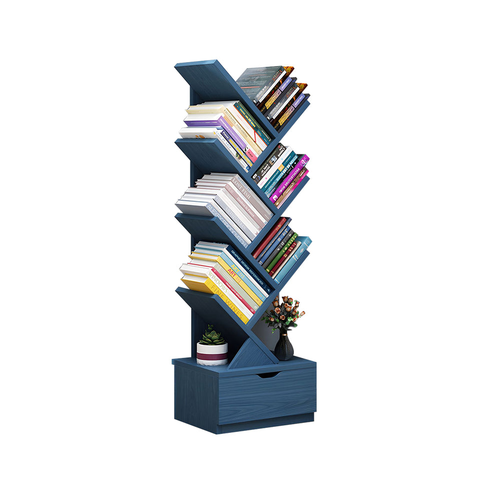 Compact Tree-Shaped Wooden Bookshelf with Vertical Storage, Wall-Aligned, Small Living Room Book Cabinet with Closed Door and Reinforced Support CWG-2181