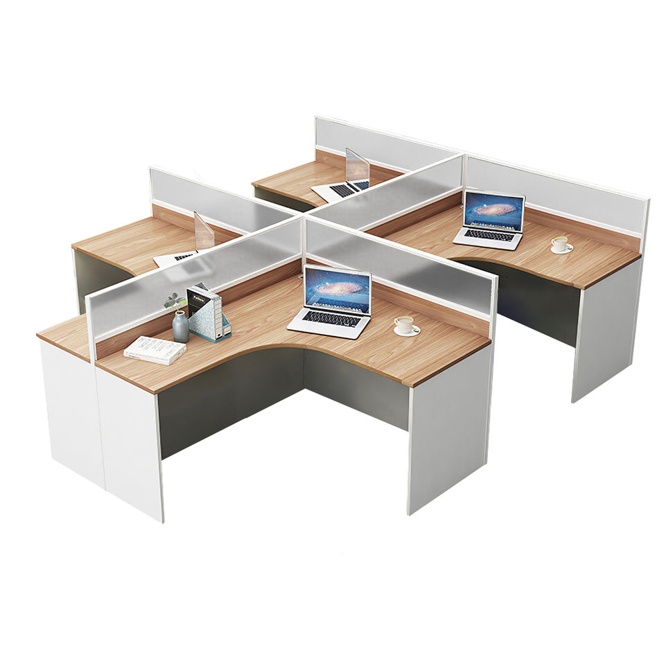 L-Shaped Office Desk with Privacy Panel, Glass Top & File Drawers for Home Office