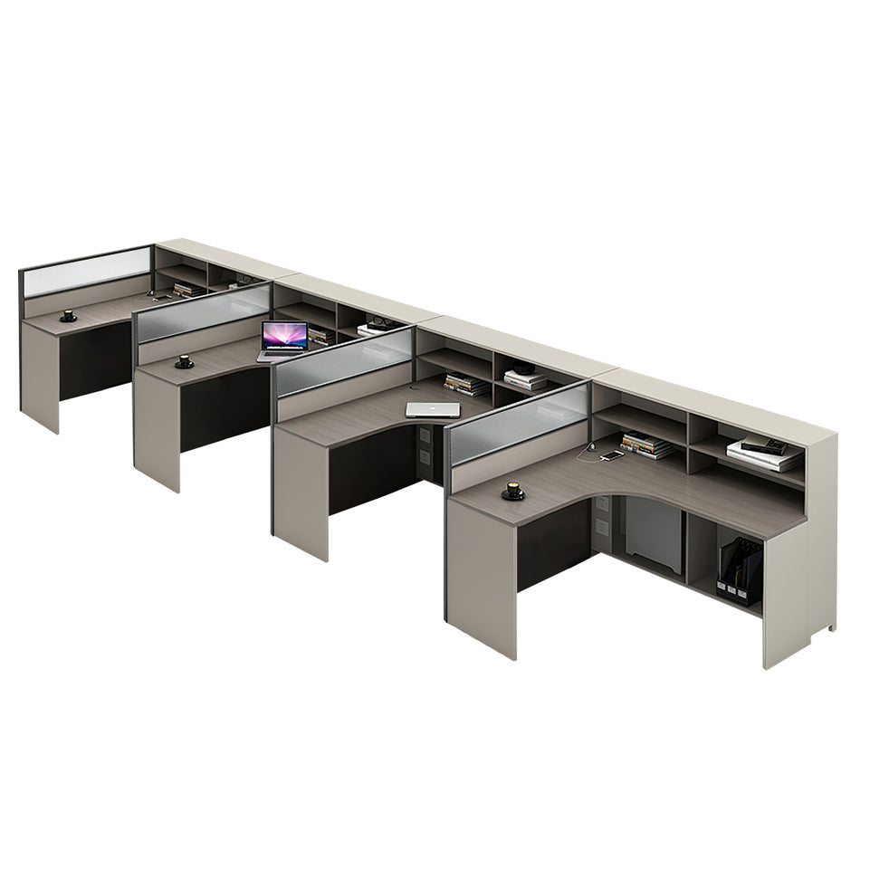 L-Shaped Office Desk with Built-In Outlets, Cable Management & Glass Top for Home Office