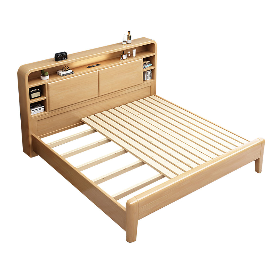 Solid Wood Bedroom Queen Bed with Storage Headboard (In Stock)