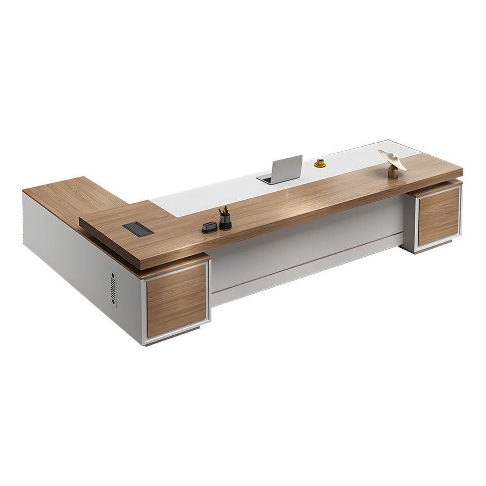 Color-Blocked L-Shaped Executive Desk with Combination Lock and Cabinet for Office LBZ-1027